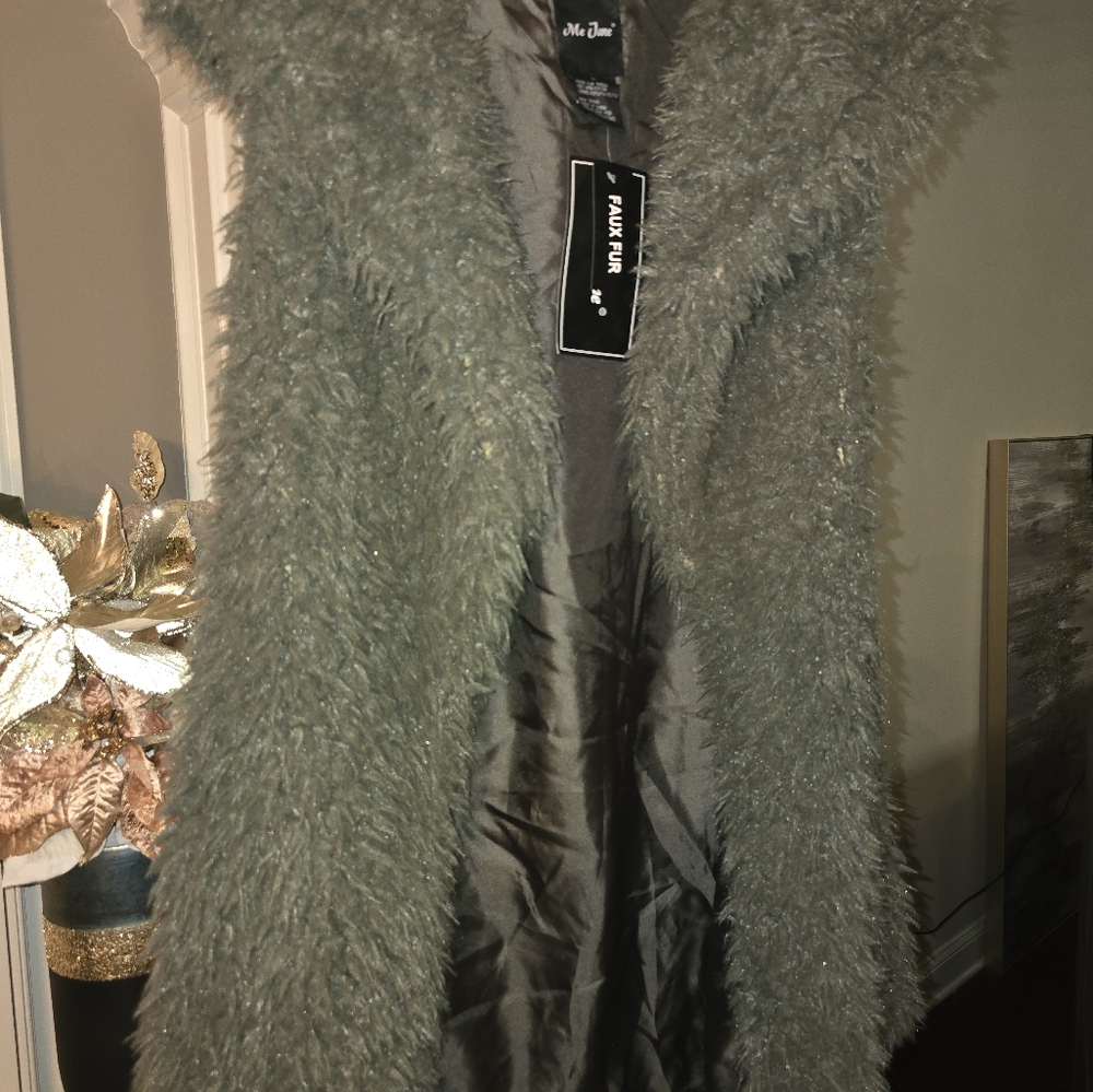 Olive Green Faux Fur Mid-Length Vest
